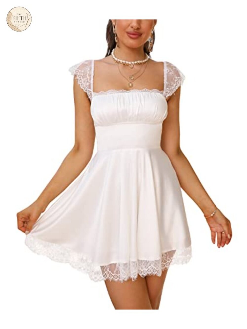 Women's Lace Strap Satin Mini Dress A-Line Ruched Bust Backless Party